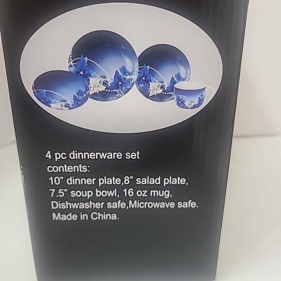 4pc Dinner Set Blue Floral Design; 10", 8" Plates 16oz Mug 7.5" Soup Bowl - Picture 4 of 4